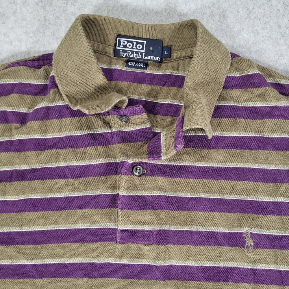 Polo Ralph Lauren Short Sleeve Polo‎ Shirt Mens Large Brown Purple Stripe